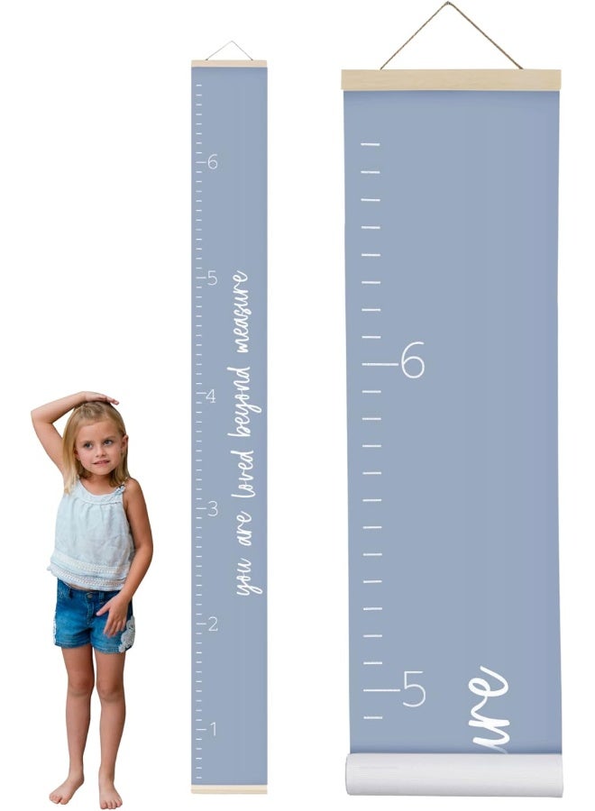 Morxy Canvas Growth Chart for Kids - Unisex Kids Room Wall Decor - Gray Wall Tape with Height Chart for Kids- Blue - Image 1